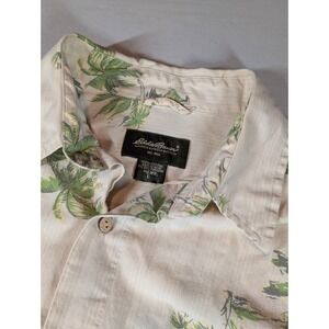 Eddie Bauer Mens Hawaiian Palm Tree Print Button Up Shirt Short Sleeve Size L